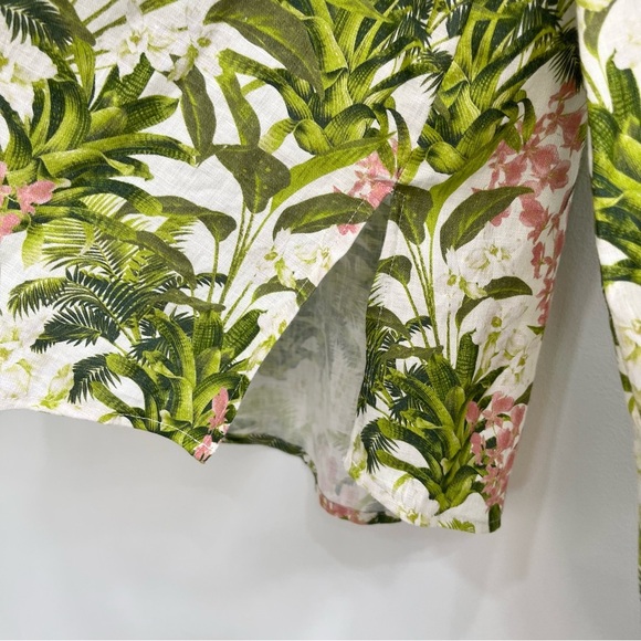 CAMI NYC Belkis Top in Tropics Print 100% Linen Green Pink Diamond Buttons XS - Picture 7 of 11